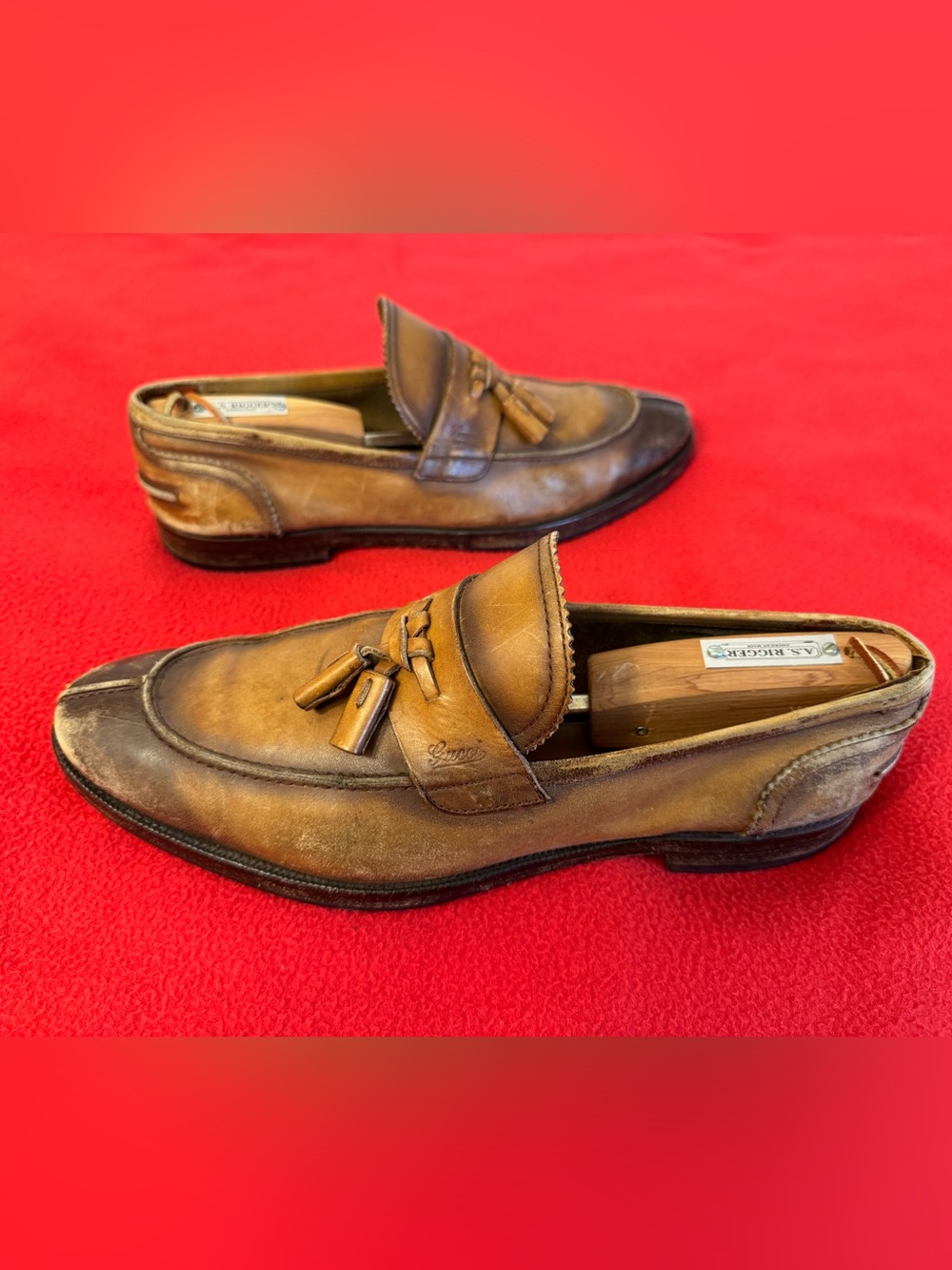 Vintage Gucci Loafers Tan brown Leather Men’s Size 9.5 Shoes Italy Made